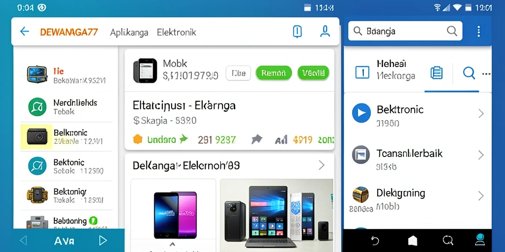 Tampilan antarmuka pengguna aplikasi DEWANAGA77 untuk belanja elektronik.