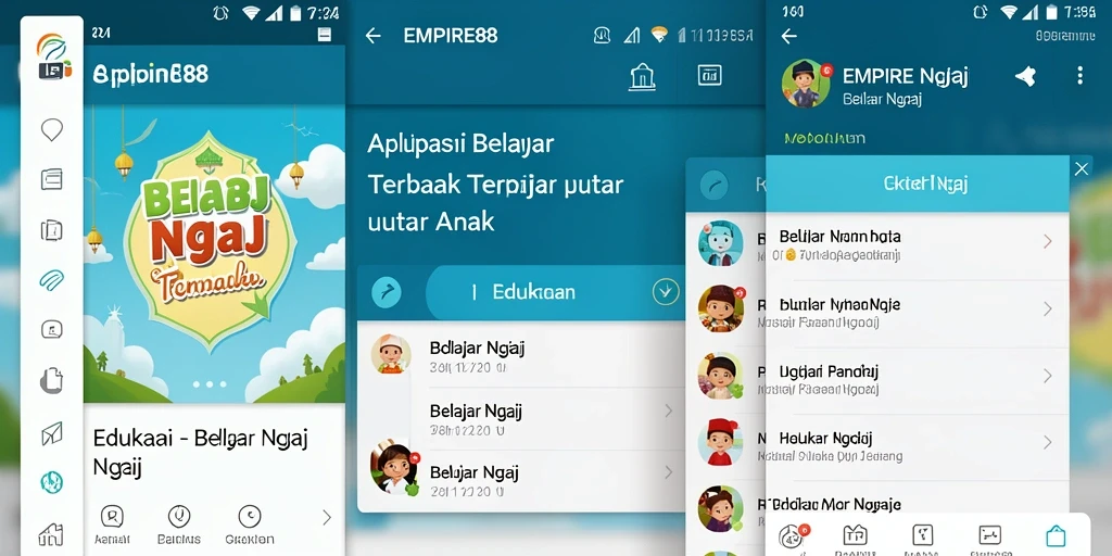 Tampilan antarmuka aplikasi EMPIRE88 untuk Belajar Ngaji yang menarik.