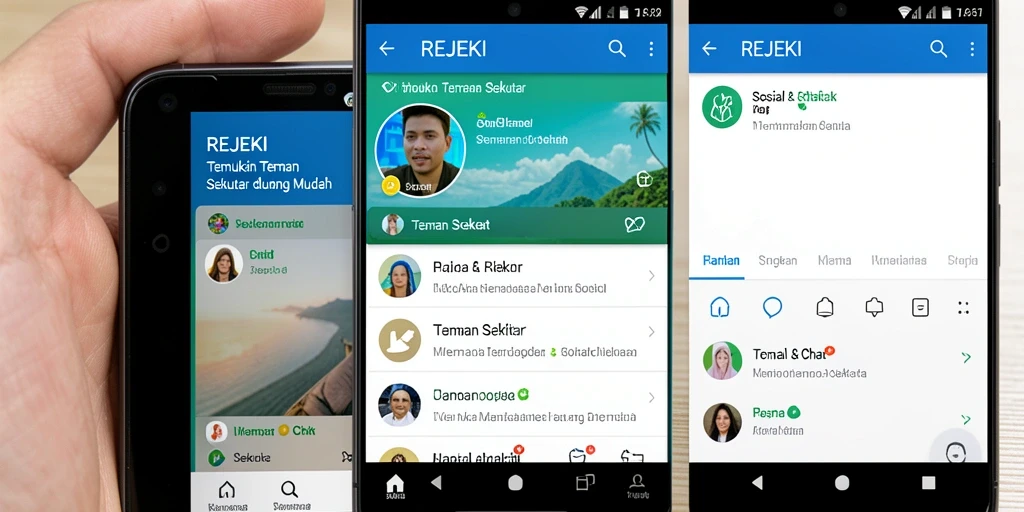 Antarmuka pengguna REJEKI untuk mencari teman sekitar dengan mudah.