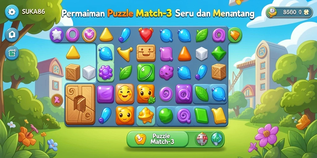 Screenshot dari antarmuka permainan Puzzle Match-3 SUKA86 yang menarik.